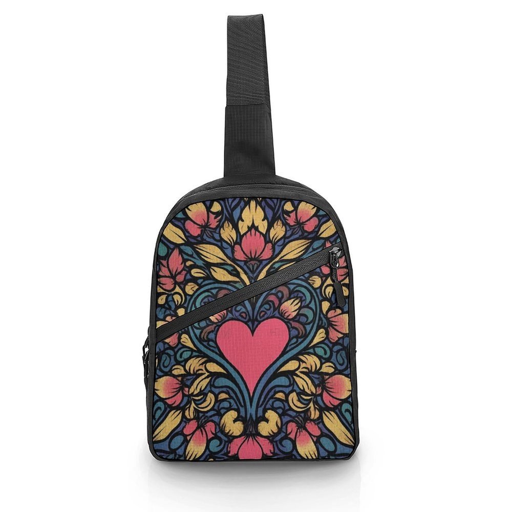 GFLFMXZW Colorful Heart Cross Chest Bag Crossbody Backpack for Women Men Sling Bag Travel Hiking Daypack