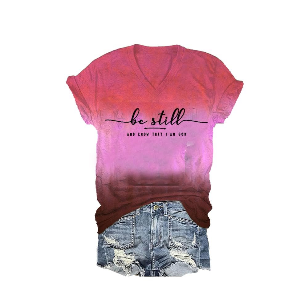 MOGUI Be Still and Know That I Am God Sweatshirt Be Still and Know Shirt Christian Shirts Casual V Neck Tops Christian Funny T Shirt Vintage Top Pink, Small