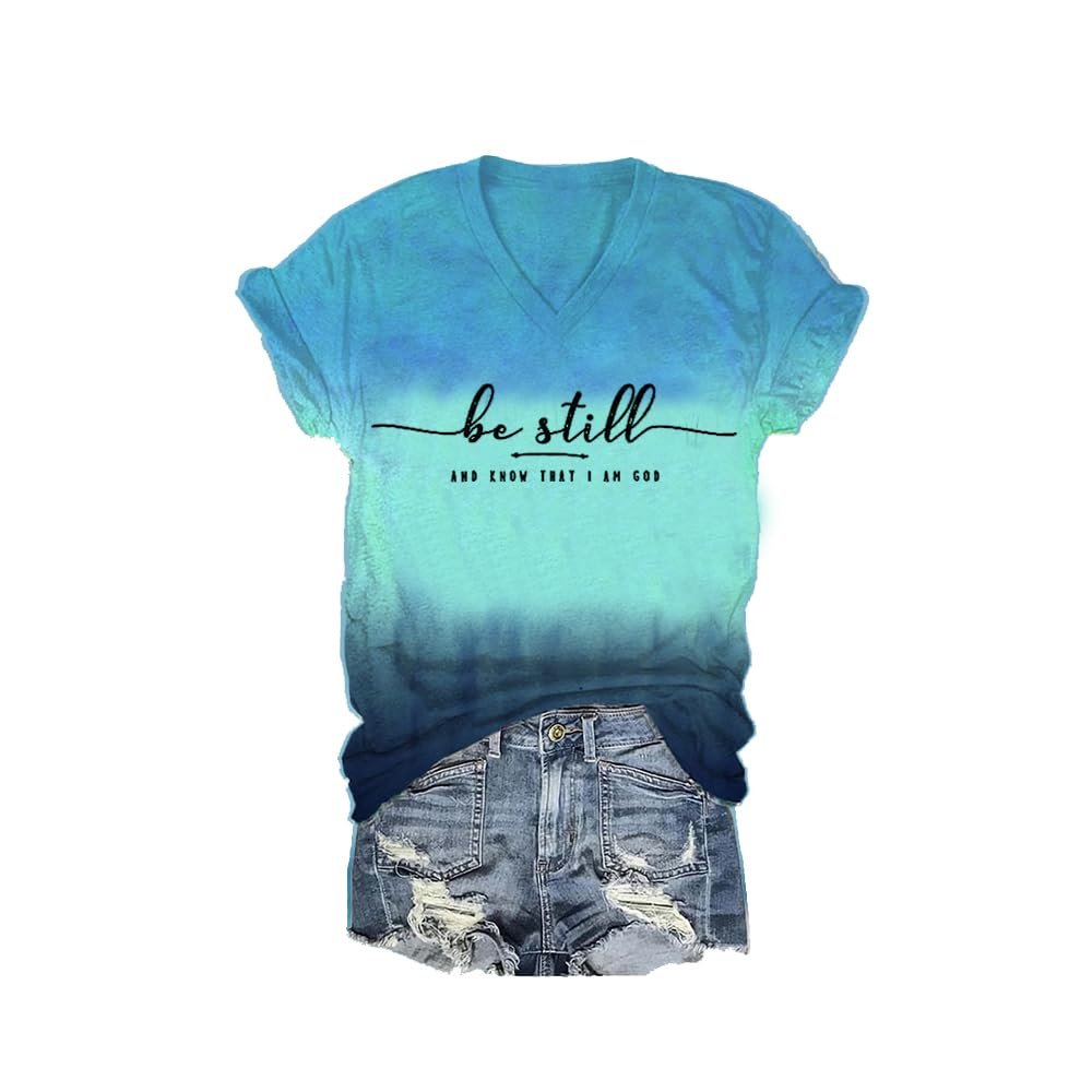 MOGUI Be Still and Know T Shirt Be Still and Know Womens Shirt Christian Graphic Tees Fun Funny Casual Loose Top, 4X-Large, Lake