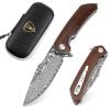 AUBEY Damascus Pocket Knife with Clip, Damascus Steel Blade Folding Knives with Ball Bearing, EDC Knife for Outdoor Camping Collection (Wooden Handle) view 1