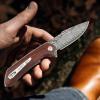 AUBEY Damascus Pocket Knife with Clip, Damascus Steel Blade Folding Knives with Ball Bearing, EDC Knife for Outdoor Camping Collection (Wooden Handle) view 2