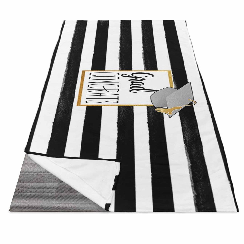 Futuregrace Yoga Towel with Corner Pockets Graduation Season Bachelor Cap Black White Stripes Sweat Absorbent Lightweight Hot Yoga Towels 26"x74" Soft Yoga Blanket for Gym Fitness Workout