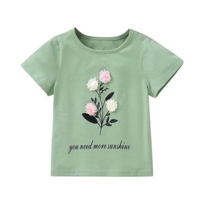 NineFit Basics Childrens Three D Flower Casual Short Sleeve for Girl Girls T Shirts (Green, 12-18 Months)