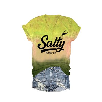 MOGUI Salty Tshirt Be Salty Stay Lit Shirt Be Salty Matthew 5 13 T Shirt Women Vneck T Shirts Christian Gift Yellow, 4X-Large