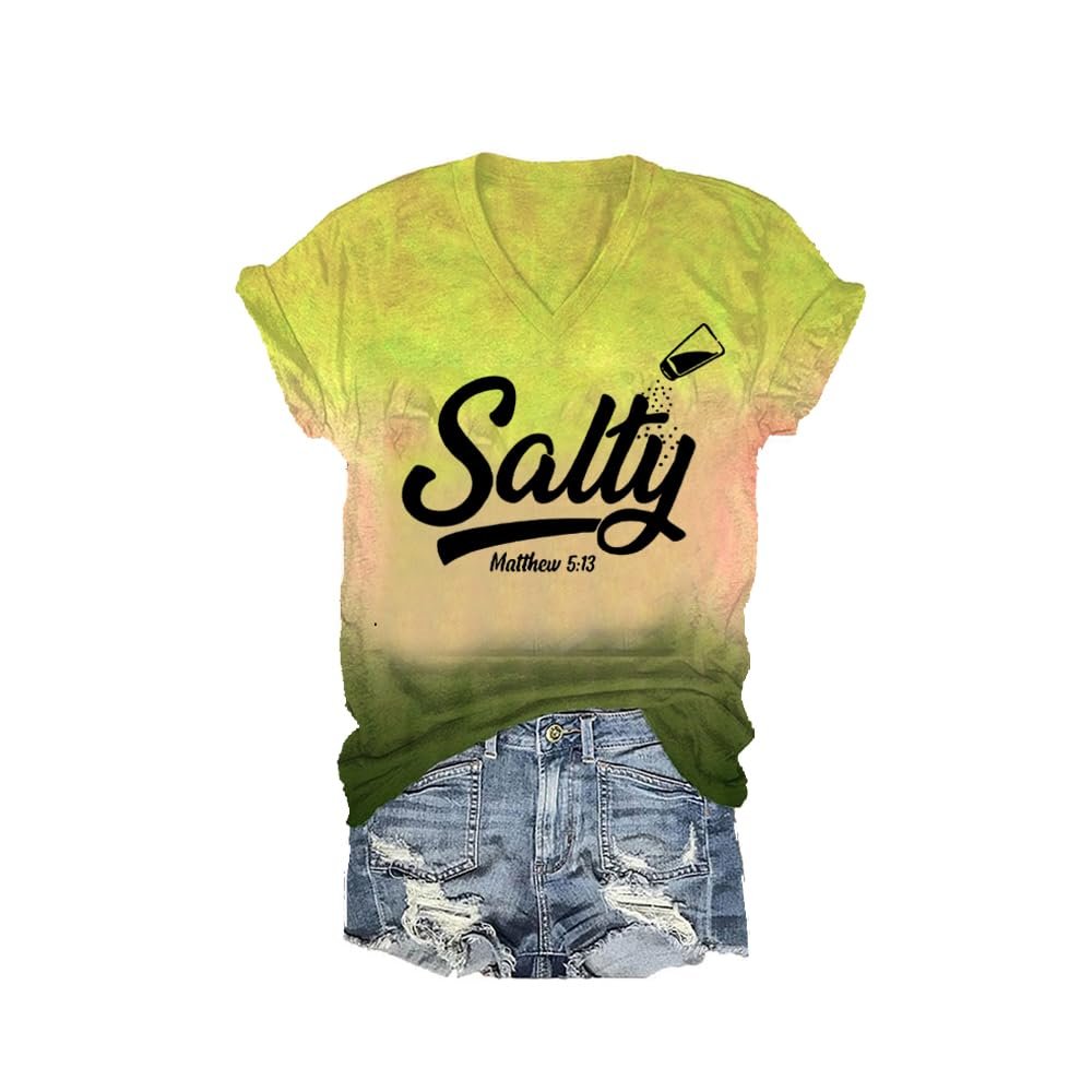 MOGUI Salty Tshirt Be Salty Stay Lit Shirt Be Salty Matthew 5 13 T Shirt Women Vneck T Shirts Christian Gift Yellow, 4X-Large