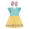 ABAFIP Girls Back to School Outfits Toddler Flutter Sleeve Pencil Letters Print Casual Dress with Hair Clip First Day of School Outfits Light Blue 6-7 Years view 1