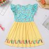 ABAFIP Girls Back to School Outfits Toddler Flutter Sleeve Pencil Letters Print Casual Dress with Hair Clip First Day of School Outfits Light Blue 6-7 Years view 2