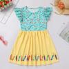 ABAFIP Girls Back to School Outfits Toddler Flutter Sleeve Pencil Letters Print Casual Dress with Hair Clip First Day of School Outfits Light Blue 6-7 Years view 3