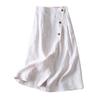 Generic Women's Cotton Linen Front Button A-Line Skirt Casual High Waist Flared Pleated Skirt Vintage Swing Midi Skirt (Large,White) view 1