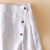 Generic Women's Cotton Linen Front Button A-Line Skirt Casual High Waist Flared Pleated Skirt Vintage Swing Midi Skirt (Large,White) view 3