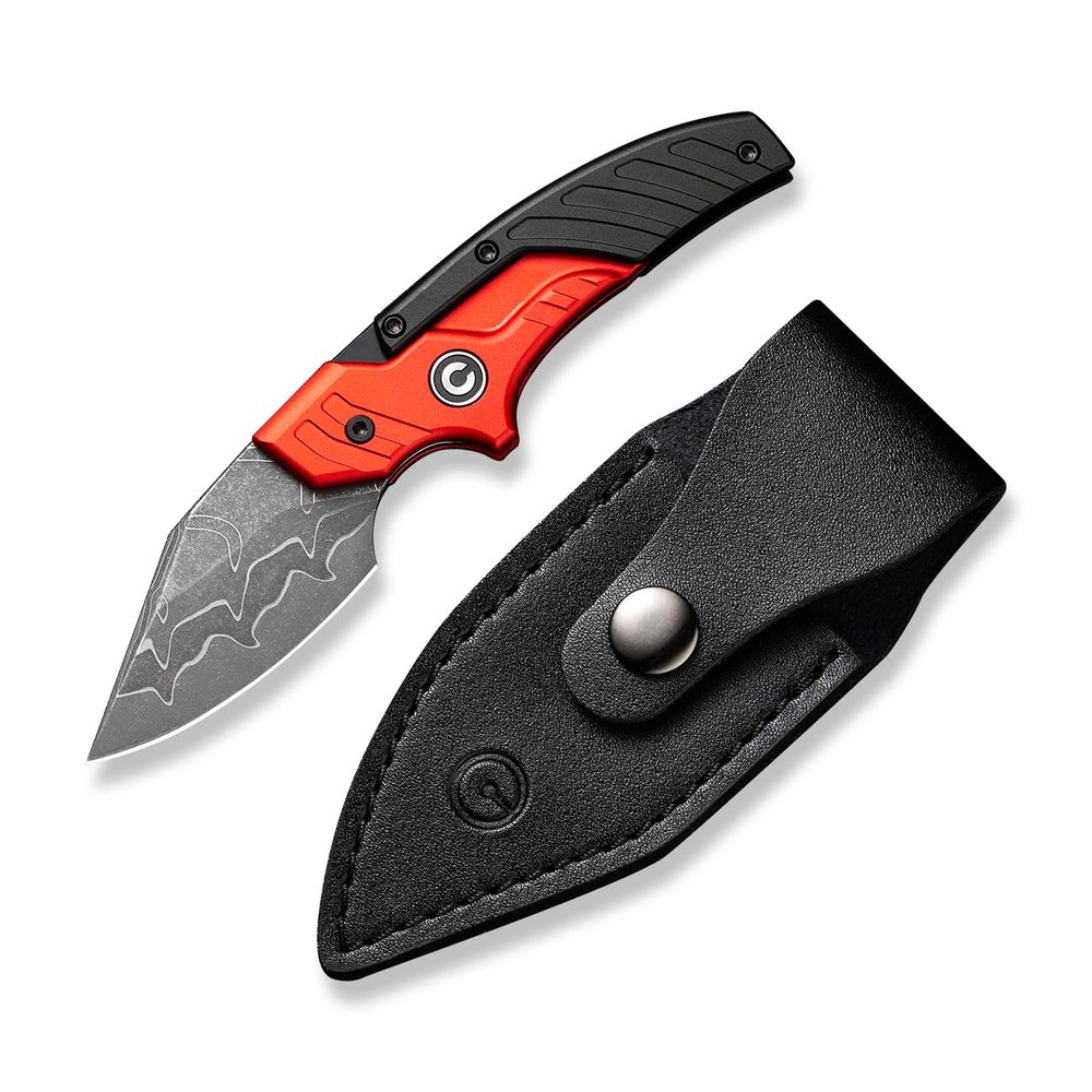 CIVIVI Typhoeus Fixed Blade Knife with Leather Sheath, 2.27" Damascus Blade Aluminum Handle