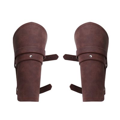 LOXGO 1 Pair Adults Faux Leather Arm Guards Retro Wide Bracers Multiple Purposes Buckle Armband Adult Arm Guards, Brown