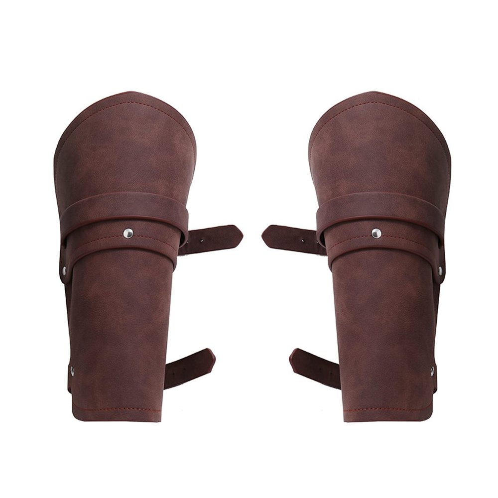 LOXGO 1 Pair Adults Faux Leather Arm Guards Retro Wide Bracers Multiple Purposes Buckle Armband Adult Arm Guards, Brown