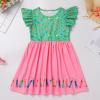 ABAFIP Girls Back to School Outfits Toddler Flutter Sleeve Pencil Letters Print Casual Dress with Hair Clip First Day of School Outfits Peach 6-7 Years view 2