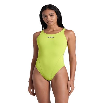 ARENA Women's Solid Team MaxLife Swimsuit Swim Tech Back One Piece Racing Bathing Suit Competition Training Swimwear, Soft Green, US Size 26