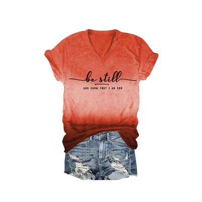 MOGUI Be Still and Know Shirt Plus Size Be Still and Know Shirt Plus Faith Tshirts for Women Casual V-Neck Tee Funny Graphic Top Red, 4X-Large