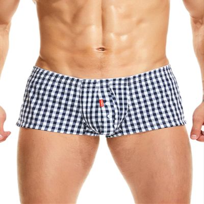 Linjinx Men's Cotton Boxer Shorts Low Rise Plaid Loose Fit Boxers Buttoned Pouch Underwear Shorts Type A Black Large