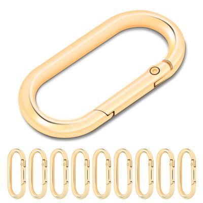 10Pack Oval Large Carabiner Clip, Metal Spring Carabiner Clips for Paracord Keychain Lanyard, Car Key Rings, Dog Tag Clip, Pets Collar Buckles, Purse Keychain Replacement (Light Gold)