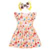 ABAFIP Girls Back to School Outfits Toddler Flutter Sleeve Pencil Letters Print Casual Dress with Hair Clip First Day of School Outfits Apricot 5-6 Years view 1