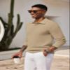 COOFANDY Mens Knit Polo Shirts Long Sleeve Casual Polo Sweaters Shirt Waffle Textured Collared Sweater Khaki view 2