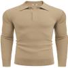 COOFANDY Mens Knit Polo Shirts Long Sleeve Casual Polo Sweaters Shirt Waffle Textured Collared Sweater Khaki view 4