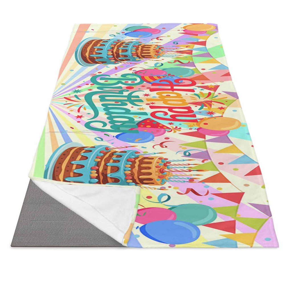 Futuregrace Yoga Towel with Corner Pockets Happy Birthday Cake Gift Balloon Streamer Yellow Sweat Absorbent Lightweight Hot Yoga Towels 26"x74" Soft Yoga Blanket for Gym Fitness Workout