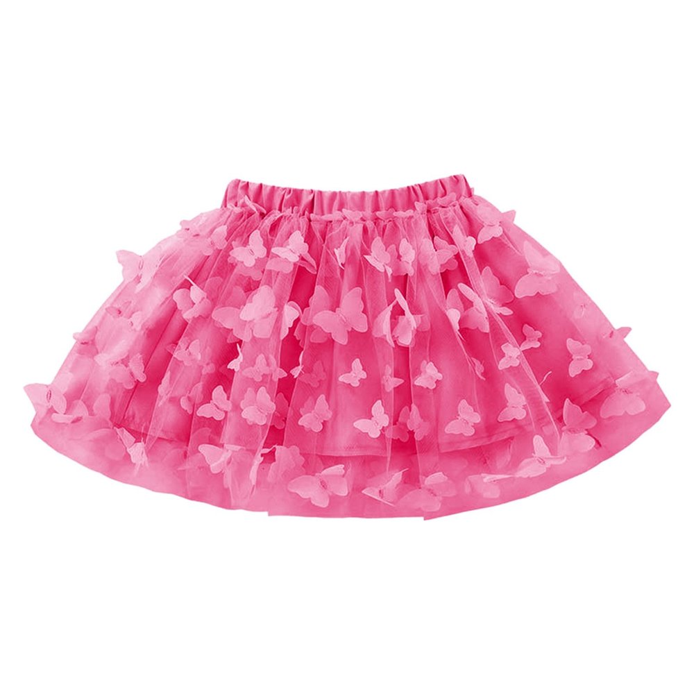 NineFit Basics Toddler Baby Girls Butterfly Tutu Skirt Layered Ballet Tulle Dance Skirt Princess Party Skirts for (Hot Pink, 6-7 Years)
