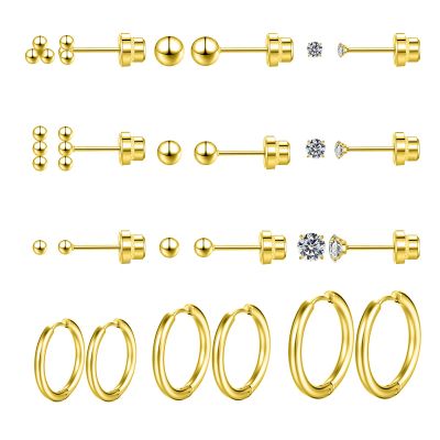 12 Pairs Surgical Steel Earrings Sets for Multiple Piercing Gold Earrings Stack