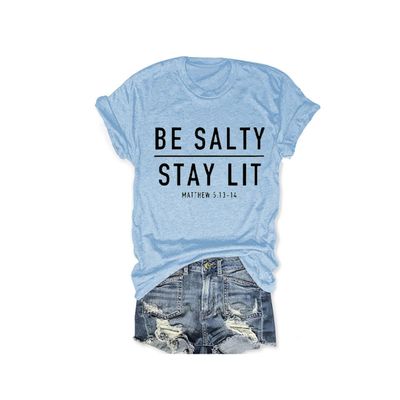 MOGUI Be Salty Stay Lit Tshirt Be Salty Stay Lit Matthew Shirt Be Salty Matthew 5 13 T Shirt Women Bible Religious Tshirts Religious Tee Blue, Small