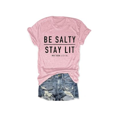 MOGUI Be Salty Stay Lit Tshirt Be Salty Stay Lit Matthew Shirt Be Salty Matthew 5 13 T Shirt Women Bible Religious Tshirts Religious Tee Pink, Small