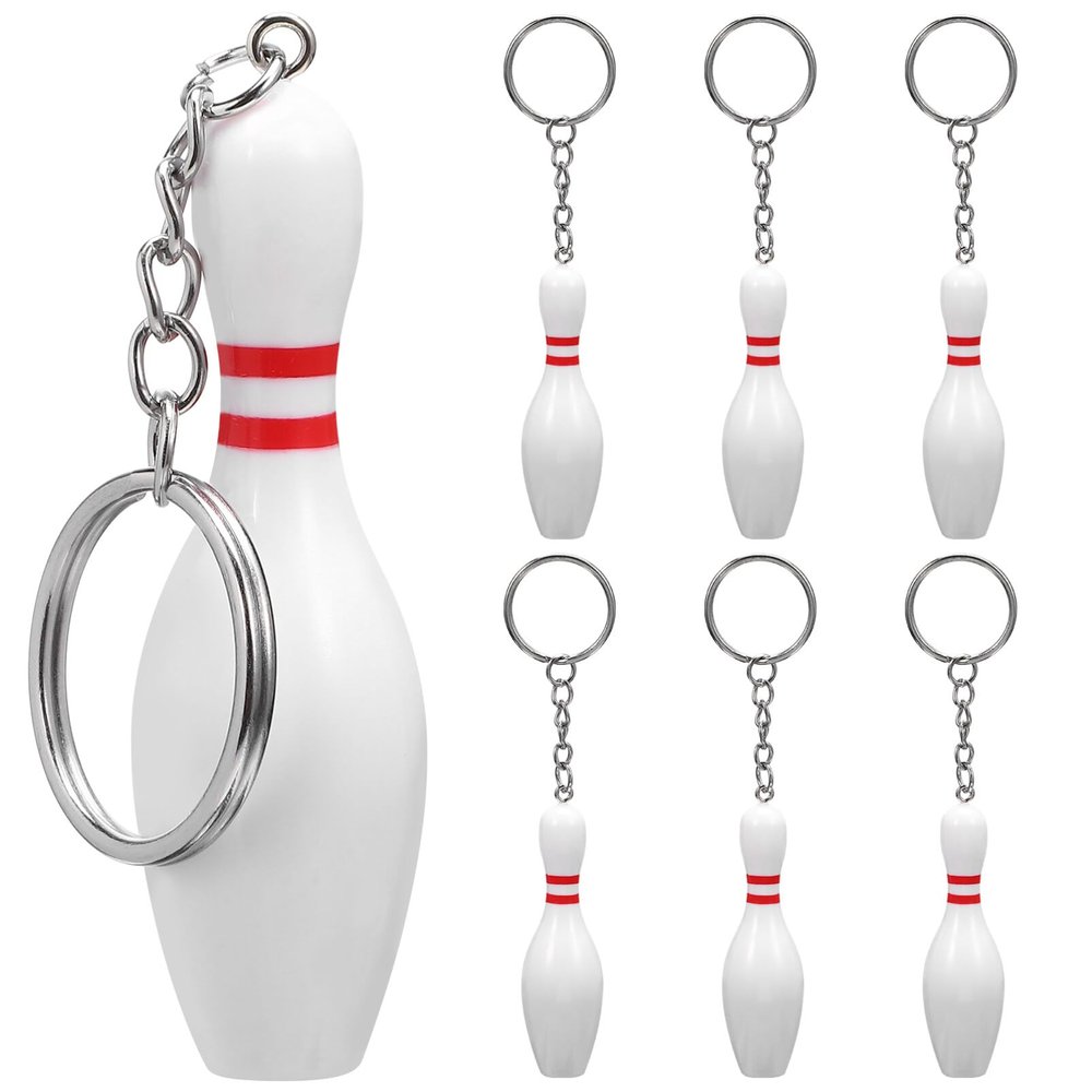 NUOBESTY Bowling Pin Keychains: 8pcs Keychain Mini Bowling Pin Keyrings Bowling Pin and Ball Charm Key Chain Hanging Ornament for Sports Souvenir Bowling Party Favors