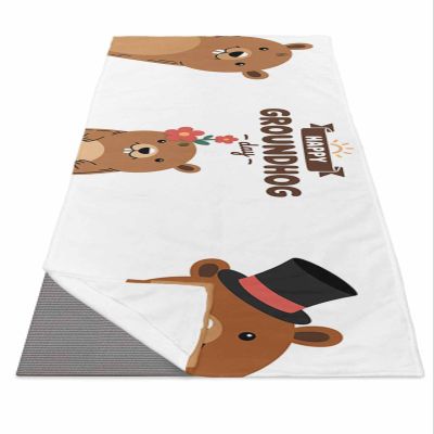 Futuregrace Yoga Towel with Corner Pockets Happy Groundhog Day Funny Groundhog Sweat Absorbent Lightweight Hot Yoga Towels 26"x74" Soft Yoga Blanket for Gym Fitness Workout