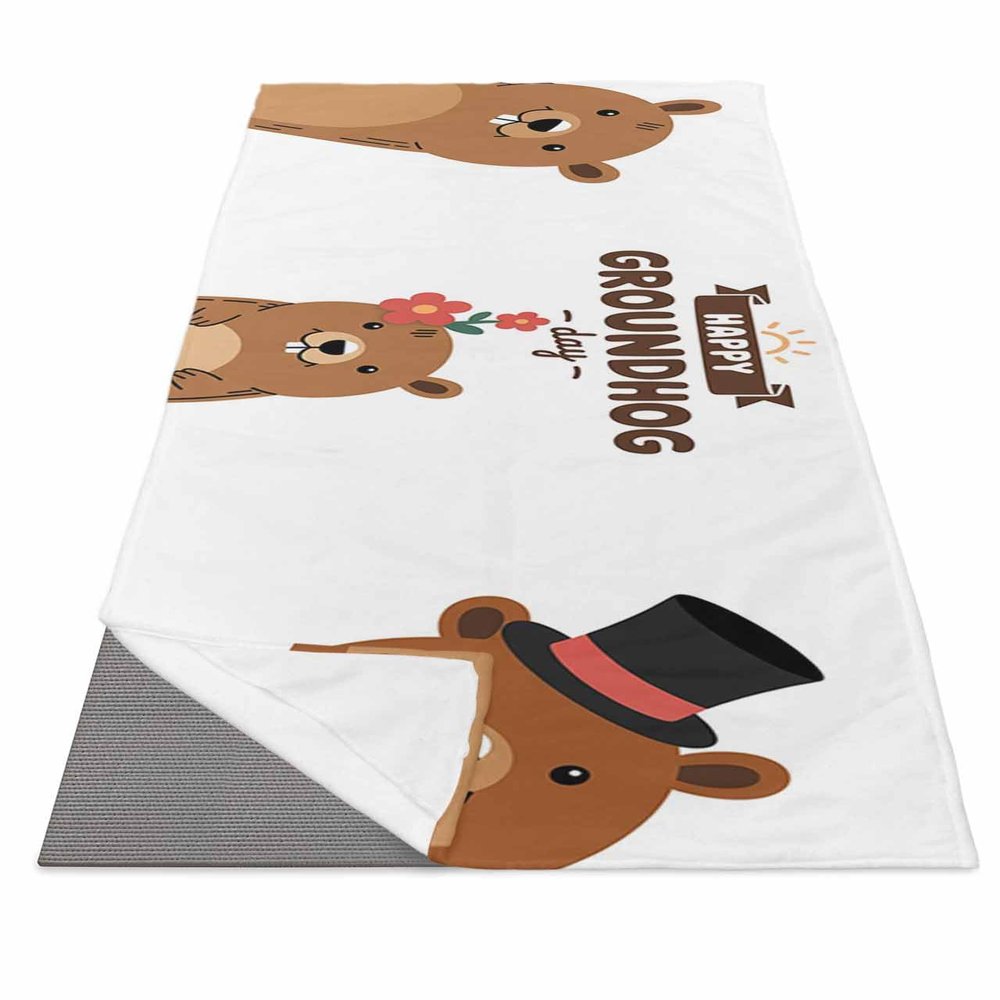 Futuregrace Yoga Towel with Corner Pockets Happy Groundhog Day Funny Groundhog Sweat Absorbent Lightweight Hot Yoga Towels 26"x74" Soft Yoga Blanket for Gym Fitness Workout