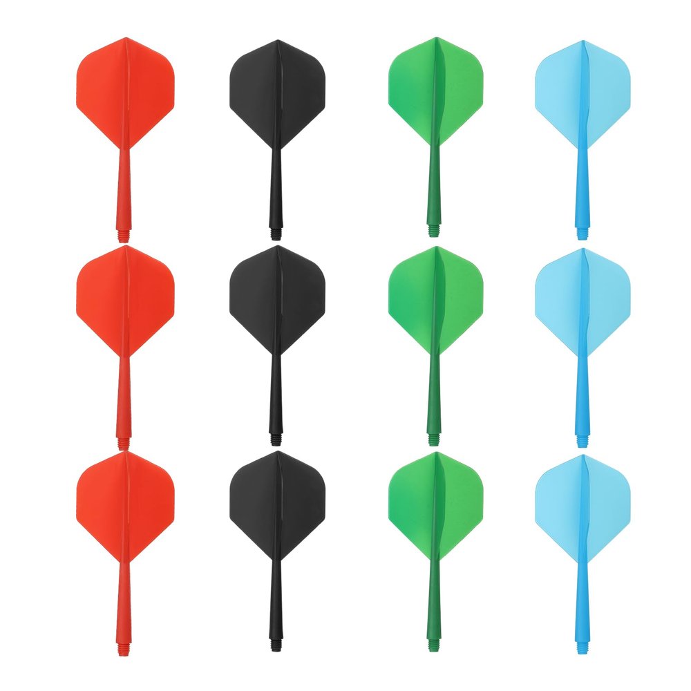 PATIKIL Integrated Dart Shaft and Flights, 12Pcs 2BA Lightweight Plastic Dart Flight Accessory Standard Shape, Black/Red/Blue/Green