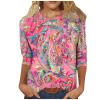 3/4 Sleeve T Shirts for Women, Spring 3/4 Sleeve Casual School T Shirts Female Long Graphic Peplum Fit Blouse Scoop Neck Stretchy Graphic Tees Ladies Dark Green view 1