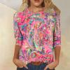 3/4 Sleeve T Shirts for Women, Spring 3/4 Sleeve Casual School T Shirts Female Long Graphic Peplum Fit Blouse Scoop Neck Stretchy Graphic Tees Ladies Dark Green view 2