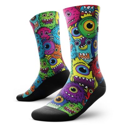 Outway Novelty Crew Socks for Men & Women, Breathable, Moisture-Wicking Athletic Calf Sock with Arch Support, Polyester & Spandex Blend, Colorful, Fun Life, Monstrosity, M-L