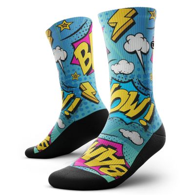 Outway Novelty Crew Socks for Men & Women, Breathable, Moisture-Wicking Athletic Calf Sock with Arch Support, Polyester & Spandex Blend, Colorful, Fun Life, Bam, S-M