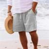 GOKKILRW Mens Linen Shorts Elastic Waist Drawstring Casual Summer Beach Shorts Loose Fit Lightweight Comfy Tropical Shorts Grey view 3
