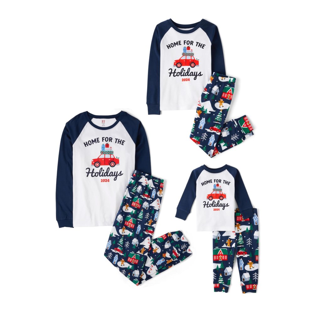 The Children's Place Baby Adult Family Matching, Christmas Pajama Sets, Cotton, Blue Home for The Holidays