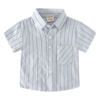 Betadog Kids Shirt Cartoon Prints Short Sleeve Button Boys Girls Shirt Tops Outwear Striped Boys Short (Blue, 4-5 Years)