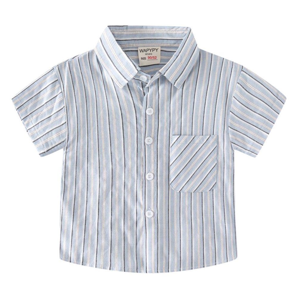 Betadog Kids Shirt Cartoon Prints Short Sleeve Button Boys Girls Shirt Tops Outwear Striped Boys Short (Blue, 4-5 Years)