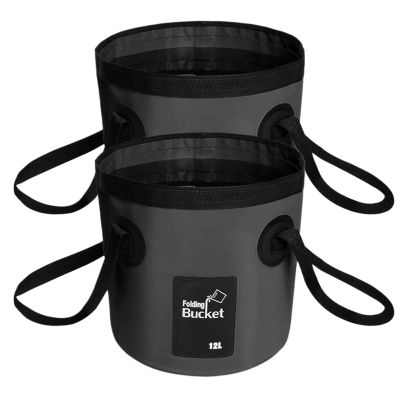 BANCHELLE Collapsible Bucket Water Container Portable Folding Camp Wash Basin for Outdoor Traveling Hiking Fishing Car Washing Gardening Camping 2 PCS (Black, 12L)