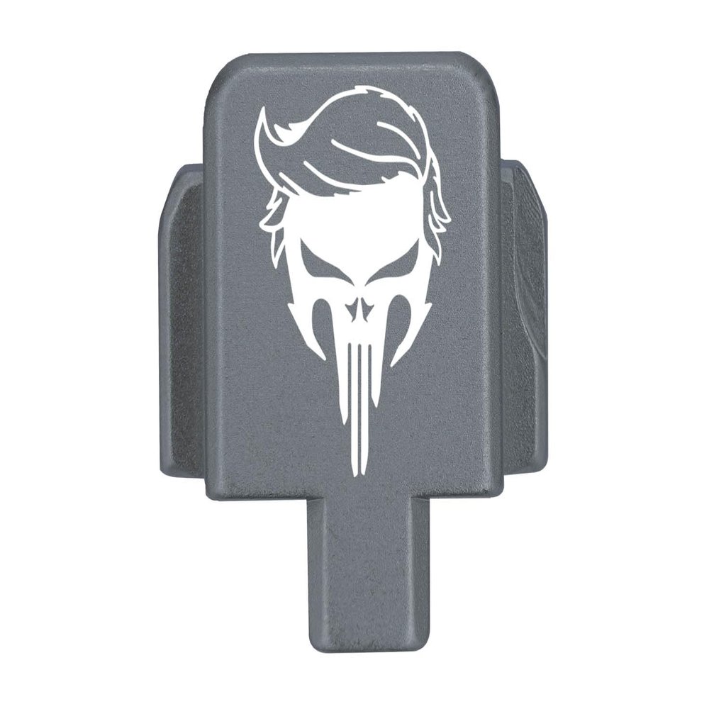 NDZ Performance Rear Slide Cover Plate for Sig P320 Series 9mm .40 .357 .45 ACP Laser Engraved Anodized Aluminum in Gray, Made in The USA - Trump Skull
