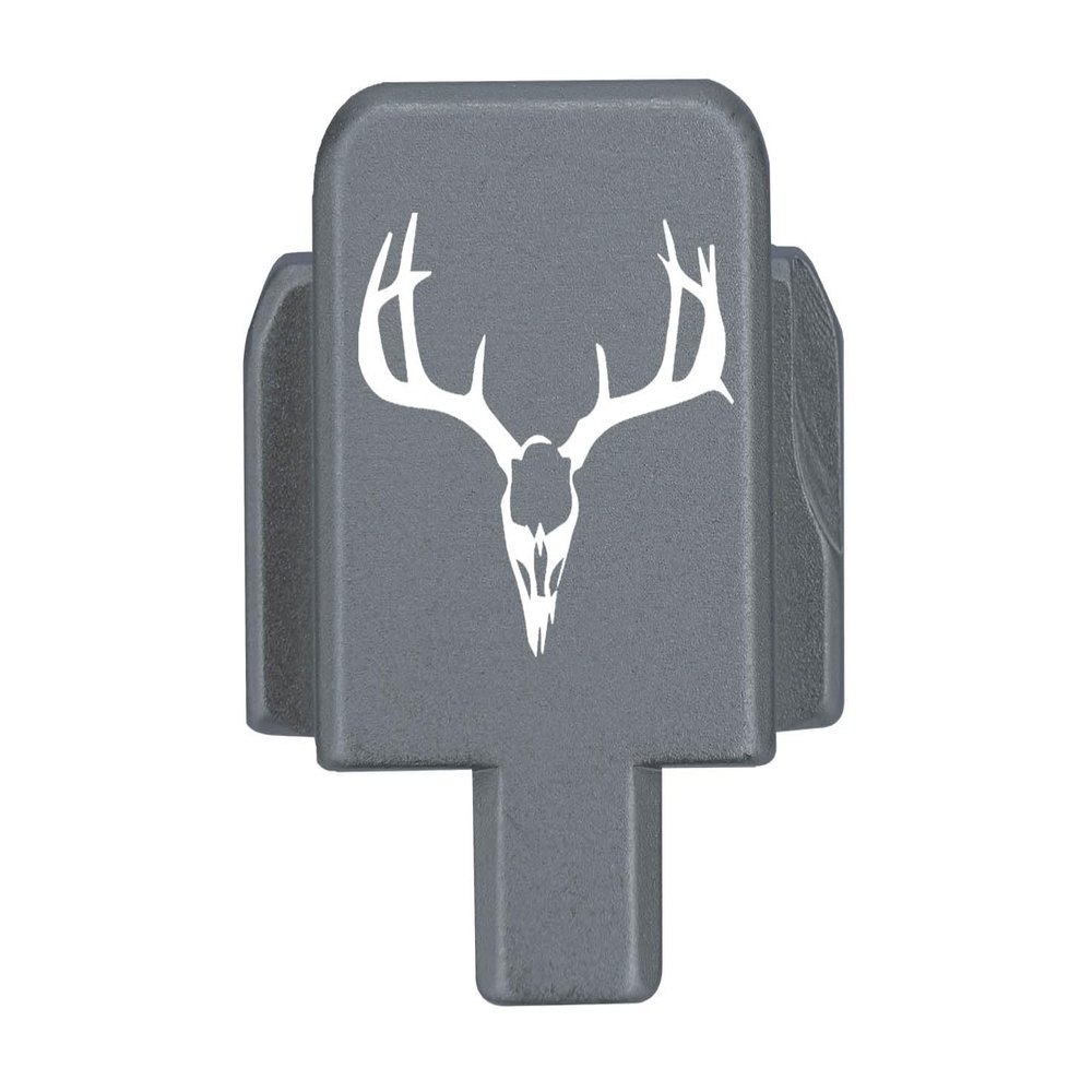 NDZ Performance Rear Slide Cover Plate for Sig P320 Series 9mm .40 .357 .45 ACP Laser Engraved Anodized Aluminum in Gray, Made in The USA - Deer Skull 1