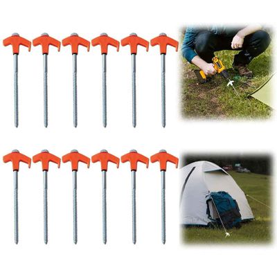 12pcs Tent Stakes Heavy Duty,8" Screw in Tent Stakes,Tent Pegs,Ground Anchors Screw in,Camping Non-Rust Ground Stakes for Young Trees Straightening,Patio,Garden,Grassland,Outdoor (Orange)