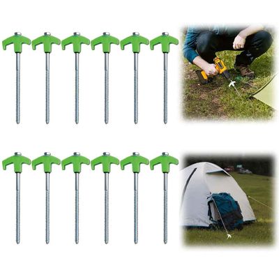 12pcs Tent Stakes Heavy Duty,8" Screw in Tent Stakes,Tent Pegs,Ground Anchors Screw in,Camping Non-Rust Ground Stakes for Young Trees Straightening,Patio,Garden,Grassland,Outdoor (Green)
