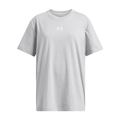 Under Armour Girls' Campus Oversized Short Sleeve T Shirt, (011) Mod Gray Light Heather / / White, Small