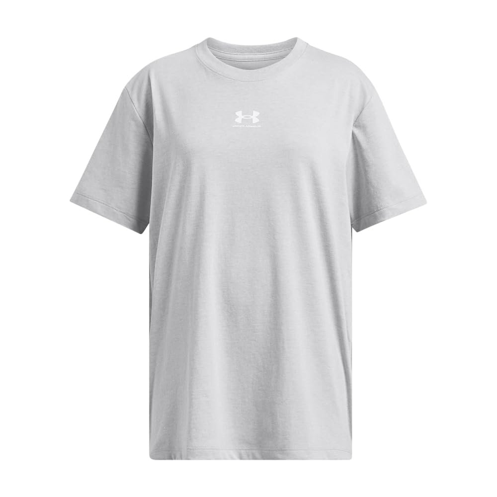 Under Armour Girls' Campus Oversized Short Sleeve T Shirt, (011) Mod Gray Light Heather / / White, Small