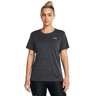 Under Armour Women's Velocity Twist Short Sleeve Crew Neck T Shirt, (001) Black / / Metallic Silver, Medium